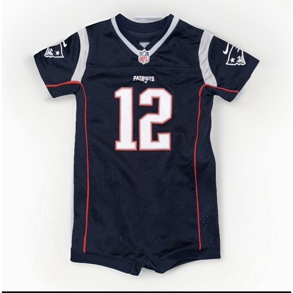 New England Patriots #12 Tom Brady‎ Infant 24 Months Jersey Romper - Navy Blue